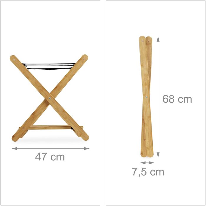 Relaxdays Bamboo Suitcase Stand, Folding, for Suitcases & Travel Bags, 2 Shelves, Luggage Rack, HBT 53 x 68 x 47 cm, Natural, 1 Piece