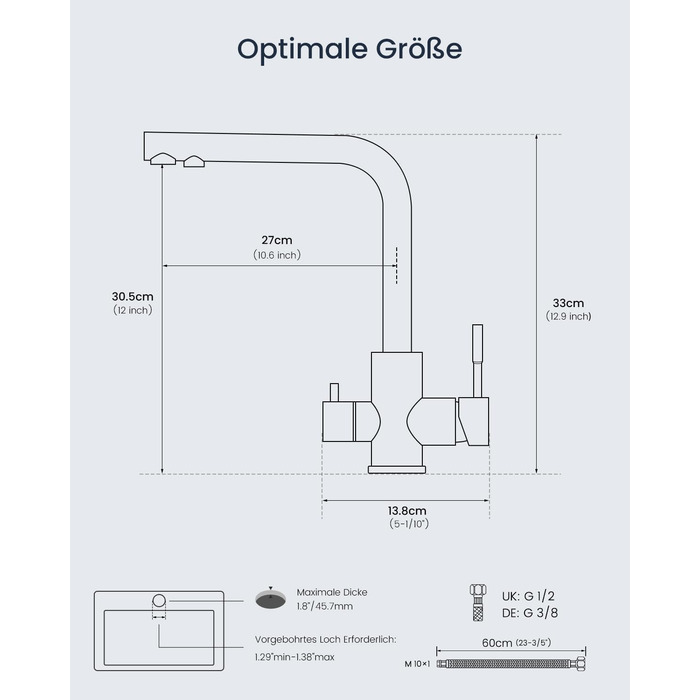 Кран кухонний APPASO 3-в-1 чорного кольору, з трьома виходами, для фільтрації води, поворотний на 360°, з двома важелями, з нержавіючої сталі