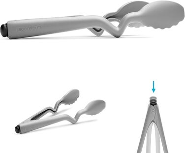 Dreamfarm CLONGS Kitchen Tongs | Stainless Steel and Silicone | 23 cm | Tongs for the Kitchen with Closure | For Placing and Resting on Surfaces or the Pan | Dishwasher Safe | Heat Resistant up to 260°C (Gray, 26.7 cm (10.5 inches))