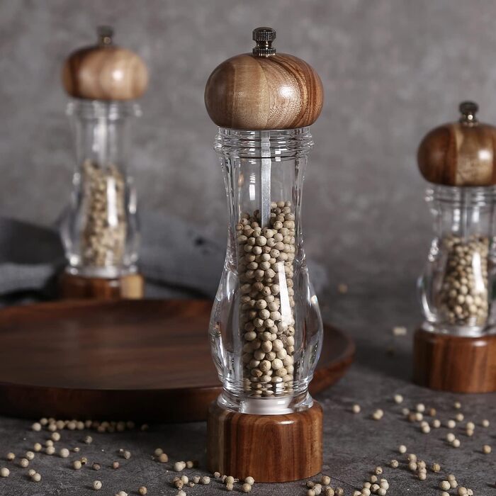 Набір дерев'яних мельниць для солі та перцю KKC з регульованим керамічним механізмом, 20 см, для дому та ресторану