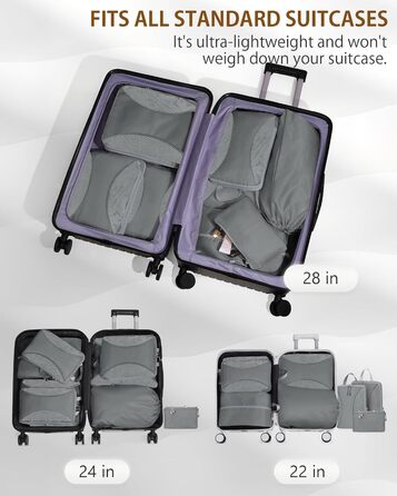 Органайзери для валізи Anjing Compression Cubes (10 шт.), сірі - компресійні куби для подорожей, набір для організації речей