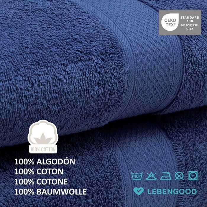 Набір рушників LEBENGOOD 10 предметів, 100% бавовна, сертифікат Oeko-TEX, м'які та гігроскопічні для ванної кімнати та гостей, колір Azulon (2 банні, 2 для рук, 4 рукавички)