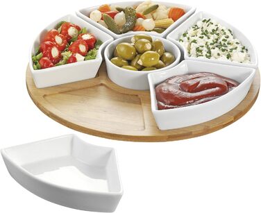 Esmeyer Caterado Rotating Serving Tray SUSAN with 6 white porcelain bowls and a bamboo tray, 34 x 34 x 6.5 cm