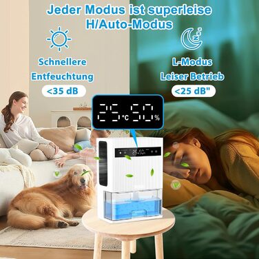 Електричний осушувач повітря 3000 мл з LED-дисплеєм, тихий осушувач для дому, ідеальний для квартири, ванної кімнати, підвалу, з автоматичним вимкненням та кольоровою нічною підсвіткою
