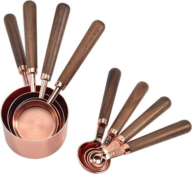 Measuring spoons, measuring spoons with walnut handle, copper-plated measuring spoons, measuring cup set, kitchen and baking utensils (Color: Gold, Size: Measuring cup, 4 pieces) (Color: Gold, Size: Measuring cup, 4 pieces)