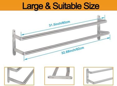 Тримач для рушників на стіну, 60 см, нержавіюча сталь, для ванної кімнати, спальні, кухні, щітковий нікель