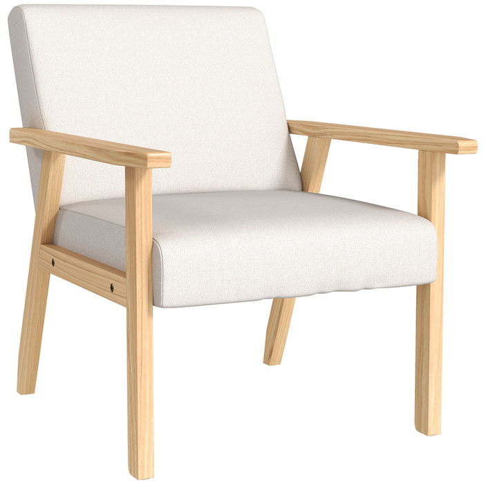 HOMCOM Lounge Chair with Armrests, Dining Chair, Relax Chair in Linen Look, Upholstered Armchair for Living Room, Bedroom, Solid Wood Frame, 64 x 70 x 72 cm, Cream White | Aosom