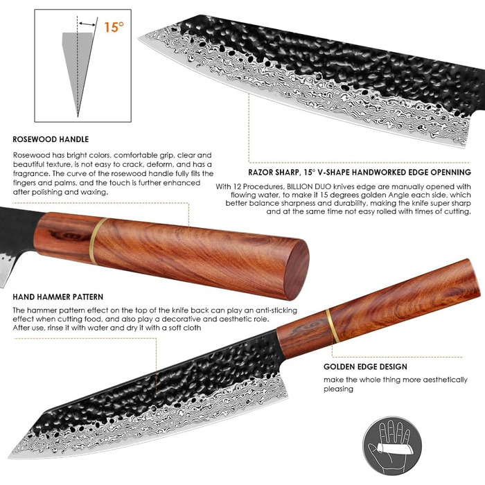 Професійний кухонний ніж Kiritsuke BILLION DUO 21 см, дамаск VG10, 67 шарів, дерев'яна ручка, серія HGBY