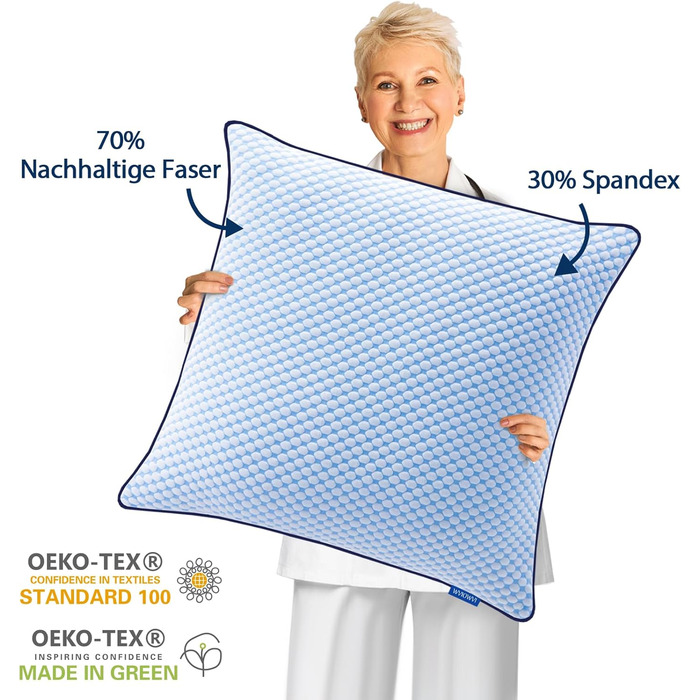 Подушка з піни Memory Foam охолоджуюча, ергономічна для сну на боці, спині та животі (40x40 см, блакитно-біла)