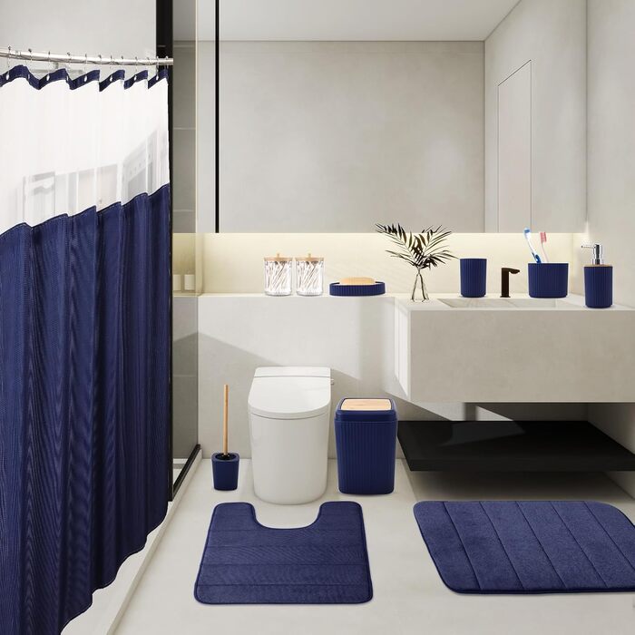 Комплект аксесуарів для ванної кімнати: душовий завіс та килимки (темно-зелений)