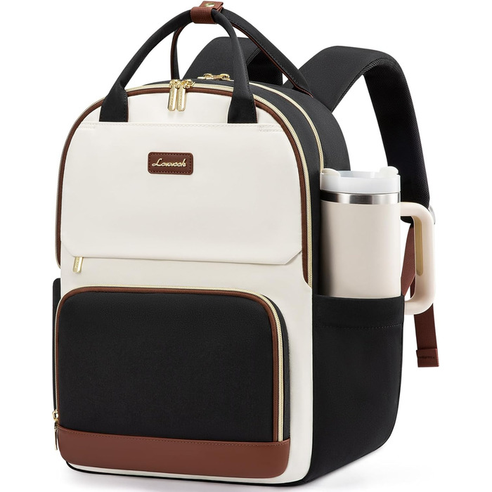 LOVEVOOK Рюкзак для жінок, 15.6 дюймів, для ноутбука, шкільний, для підлітків, з великою кишенею для пляшки, універсальний, для подорожей, елегантний, для роботи, на кожен день, для подорожей, Khaki Beige (Чорний, Білий, Коричневий)