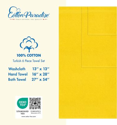 Набір рушників для ванної Cotton Paradise, 100% бавовна, жовтий, 6 предметів (2 великих, 2 середніх, 2 для обличчя)
