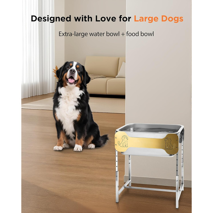 Підвищені годівниці для собак великих та гігантських порід, 2 шт., об'єм 10 л води та 4,5 л корму, 6 регульованих по висоті підставок, миски з нержавіючої сталі для великих собак, зняття навантаження на суглоби, легкі