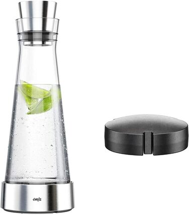 Emsa glass giraffe cooler with cooling element, glass, transparent, 1 Liter & 507337 cooling pack, For Flow/Bottle Cooler Flow Slim series, Black, Flow