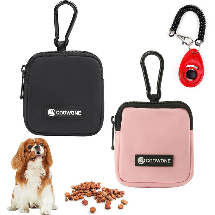 Сумка для ласощів для собак COOWONE з тренувальним клікером, водонепроникна, з тримачем для пакетів, чорна та рожева