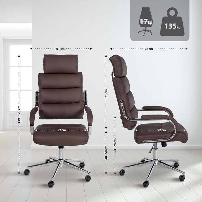 Офісне крісло CLP Campo з штучної шкіри: регульована висота, поворотне, до 135 кг, з підлокітниками, колір: коричневий