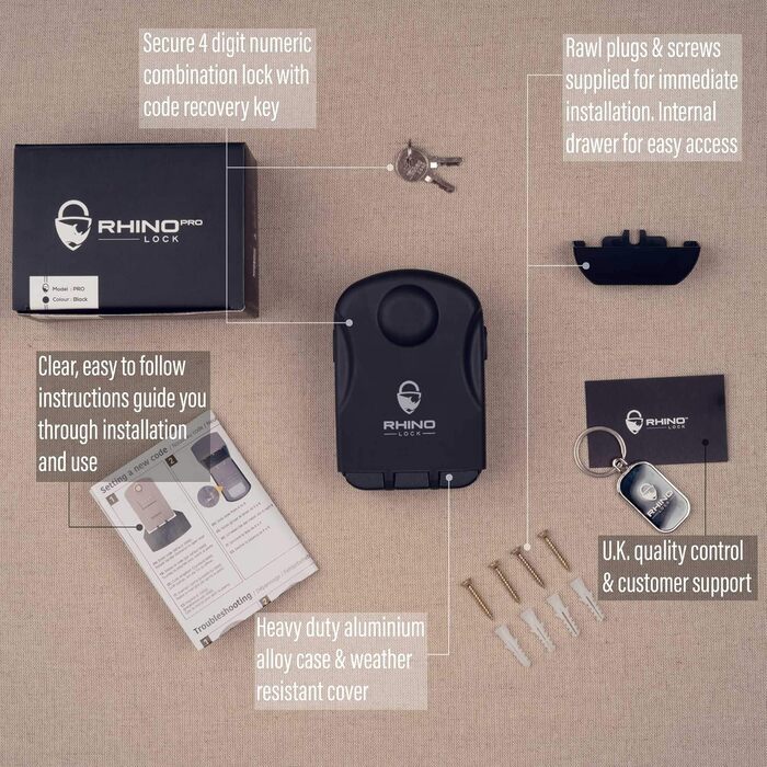 Rhino Lock - Сейф для ключів на стіну з комбінацією, чорний - Pro