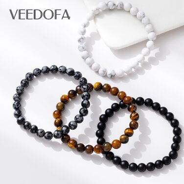 Чоловічий браслет з тигровим оком – еластичний браслет з кришталевих намистин 8 мм, чорний, білий, тигровий