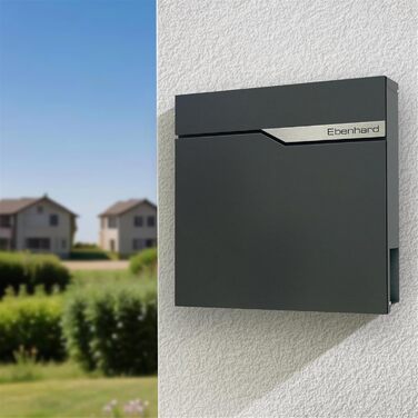 Поштова скринька Metzler Anthrazit з газетницею та іменним шильдиком RAL 7016, вулична, антикорозійна, для настінного монтажу, сучасний дизайн 37x37x10.5 см