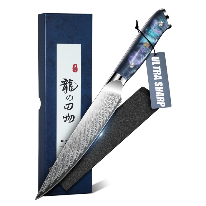 DRAGON RIOT Кухонний ніж професійний, шеф-ніж з ручкою з епоксидної смоли, з піхвою (універсальний)