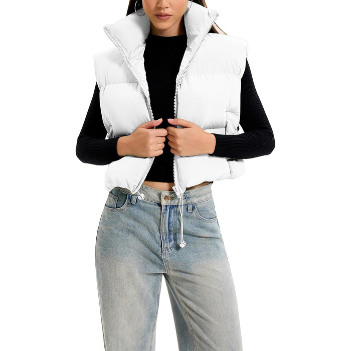Стежка Daen з коміром-стійкою, застібка на блискавку, коротка жилетка, утеплена, білий, XXL