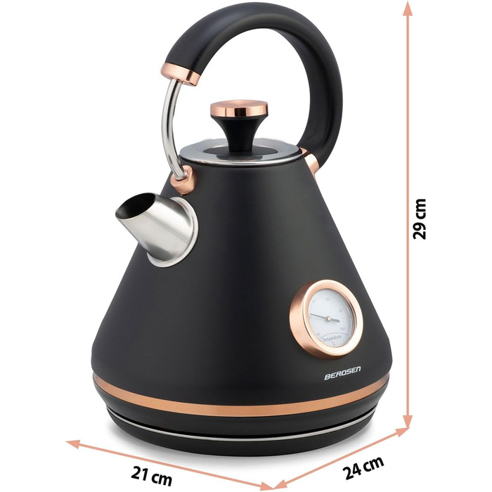 Елегантний чайник Berdsen BD-701 з термометром, 1.7L, чорний