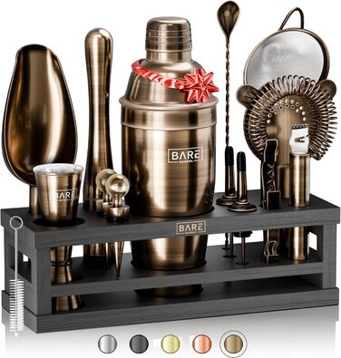 Набір бармена BARE BARREL® Mixology: 16 предметів для приготування коктейлів | Шейкер, барний аксесуар, набір для дому | 35 рецептів, 24oz Cobbler Shaker