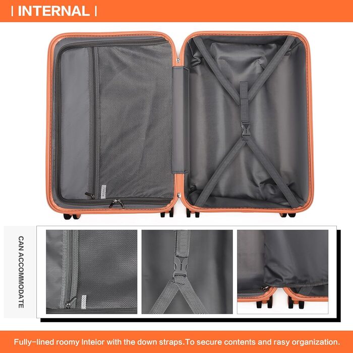 Валіза KONO середнього розміру на 4 колесах, 62x43x26 см, з TSA замком, ABS, помаранчевий