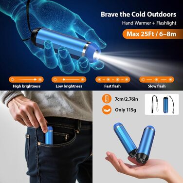 Електричний нагрівач для рук SUPPOU 2 шт. 5000mAh з LED-ліхтариком, акумуляторний, для спорту та відпочинку на природі (блакитний)