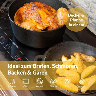 Chef's Cast Iron Dutch Oven incl. Dough Basket and Dough Scraper. Pot for Baking Bread. Bread Baking Pan with Lid 4.6L. 2-in-1 Bread Pot for Baking 26CM. Robust Bread Baking Pot. Round Bread Baking Pan. Cast Iron Pot for Baking Bread 4.6L Round