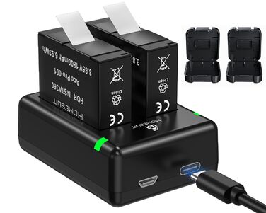 Акумулятор Insta360 X3 1800mAh + USB LED зарядний пристрій (2 шт.) | Додатковий час запису до 80хв