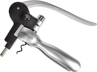 ARCOS Corkscrew Manual with ABS Housing and Zinc Alloy Handle - Versatile Bottle Opener with Foil Cutter, Effortless Cork Removal - Black and Silver. Toscana Series