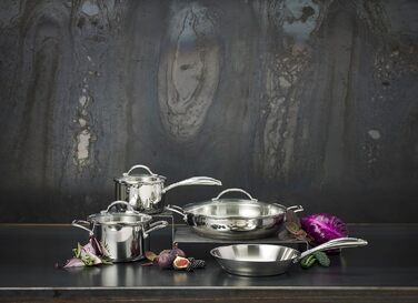 Набір сковорідок SCANPAN STS з нержавіючої сталі 20+28 см | Багатофункціональні сковороди з індукційним дном та алюмінієвим ядром, похилі борти | Сковороди для всіх типів плит | Придатні для духовки (20 см)