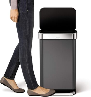 Simplehuman відро для сміття 45 л з педальним механізмом, з відділенням для пакетів, для кухні, з нержавіючої сталі, сірий кришка