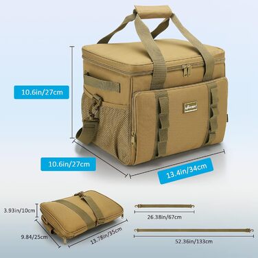 UPEELIFE Cooler Bag 24L, Large Foldable Lunch Bag Insulated Bag, Waterproof Picnic Bag Cooler Bag with Shoulder Strap for Picnic BBQs Shopping Beach Camping (Khaki)