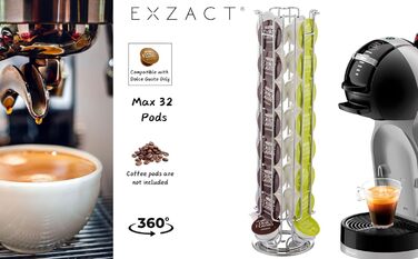 Тримач для капсул кави Exzact, сумісний з Dolce Gusto (32 капсули) - органайзер для капсул кави Dolce Gusto, диспенсер/стійка/тримач, поворотний на 360°, антиковзкий