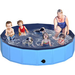 CACSPS 240x30 cm Folding Dog Pool – Collapsible Kids Pool Made of Hard Plastic for Dogs and Children, Non-Slip Pet Bathtub for Outdoor Use in the Garden, Lightweight and Portable (Blue)