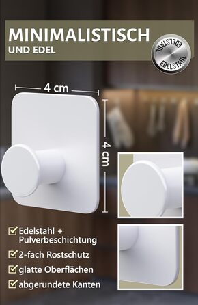 Набір гачків для рушників 4smile (6 шт.) без свердління, білий - самоклеючі гачки для ванної кімнати, сучасний дизайн