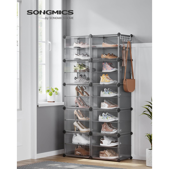 SONGMICS 10-Tier Shoe Rack, Shoe Cabinet, 30 x 40 x 30 cm per compartment, narrow, with doors, steel frame, plastic, for hallway, bedroom, entrance area, LPC035B01 (10 tiers (83B x 156H cm), Slate Grey)