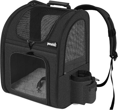 Pecute Pet Carrier Backpack with Mesh Window - Portable & Foldable Cat & Dog Carrier Bag - Breathable, Lightweight, Waterproof Oxford Cloth - Large Capacity, Non-Slip, Black, Classic Mesh (L)