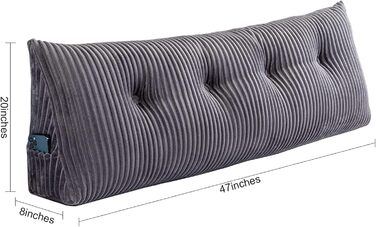 Підпорука для спини SLIGUY: трикутна подушка для ліжка, дивана, читання (120 x 50 x 20 см, сірий)