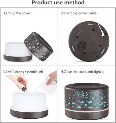 Аромадифузор Hianjoo 700мл з таймером, ультразвуковий, LED, 7 кольорів, для офісу, йоги, спа, спальні - світле дерево (глибка текстура)