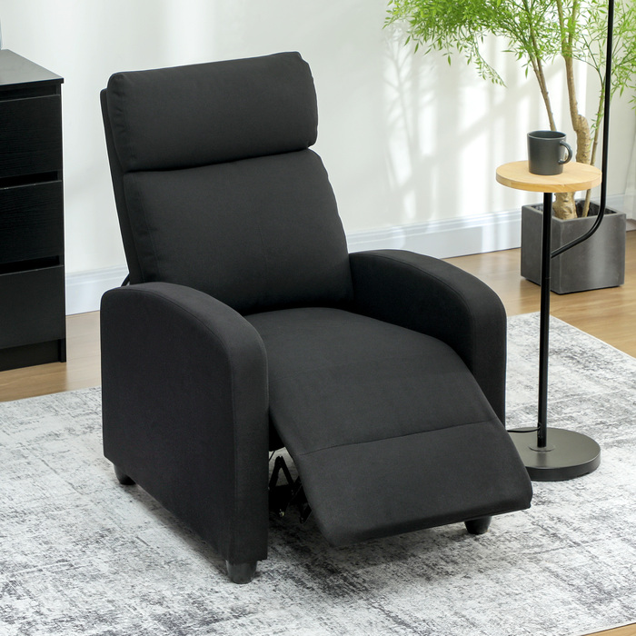 HOMCOM Recliner Chair, Adjustable 135°, Extendable Footrest, Padded Backrest, Linen-Polyester Fabric, Black