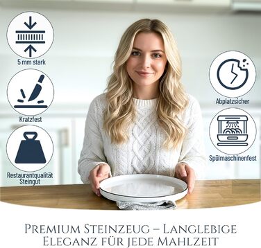 Сервіз Porzellan для 6 осіб, 24 предмети, Crystal, білий з чорним обідком. Тарілки та миски, преміум якість, сертифікат TESTSIEGER