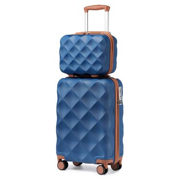 Чемодан ручної поклажі British Traveller 54x36.5x21.5 см з косметичкою, ABS+PC, блакитний