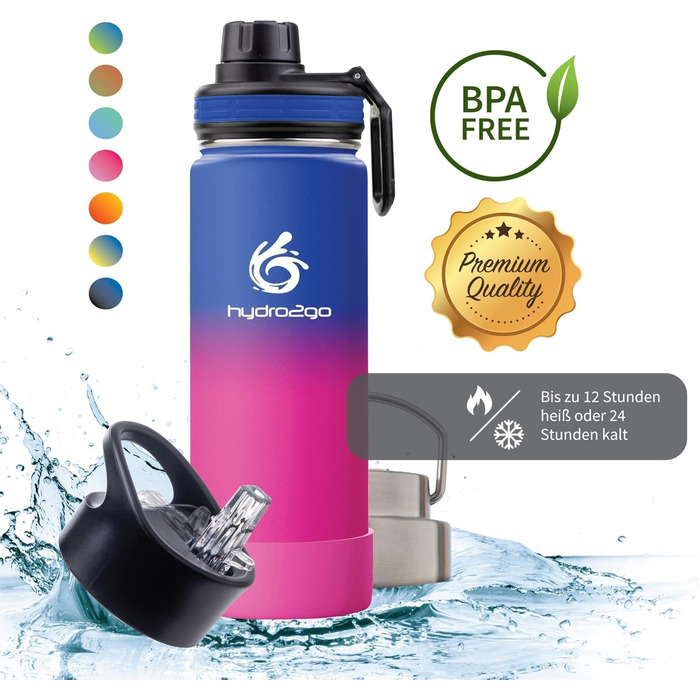 Stainless Steel Water Bottle – BPA-Free Thermo Bottle for Kids, School, Sports & Outdoors – Keeps Drinks Hot up to 12H and Cold up to 24H – Includes 3 Drinking Caps – (Passion, 530 ml)