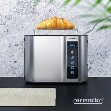 Arendo - 2-Slice Stainless Steel Toaster - Touch Panel - Digital Display with Remaining Time - 800 W – Double-Walled Housing – with Bagel Attachment – 7 Browning Levels – Bread Slice Centering - Silver B: Silver