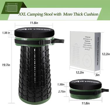 Розкладний телескопічний стілець Alevmoom для риболовлі та відпочинку на природі, 50 см, 450 кг, темно-зелений