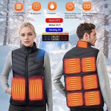 Обогревна жилетка для чоловіків та жінок з Powerbank, 9 зон нагріву, 3 режими температури, 20000mAh, для активного відпочинку, походів та катання на лижах