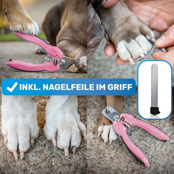 Ножиці для обрізання кігтів BluePet Profi Krallenschere для собак та котів - професійні, регульовані, з напильником, рожеві (M-XL)